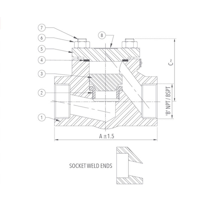 Forged Steel Horizontal Lift Check Valve (Class 800) (Standard Bore) Design