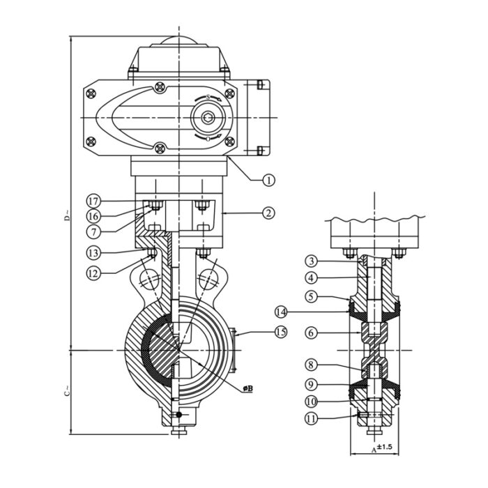 1078K Butterfly Valve (Wafer Type), PN 1.6 with Electrical Actuator Design
