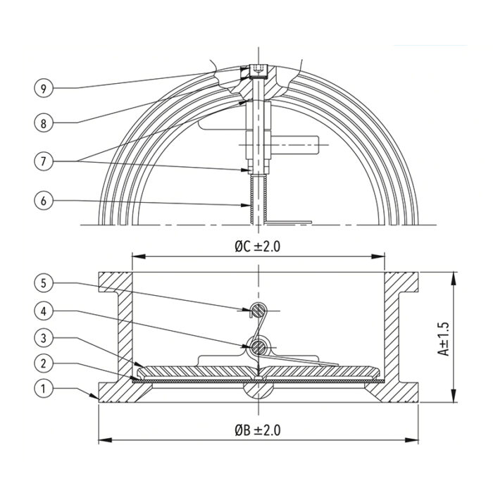 Ductile Iron Dual Plate Wafer Type Check Valve (PN 16) Design